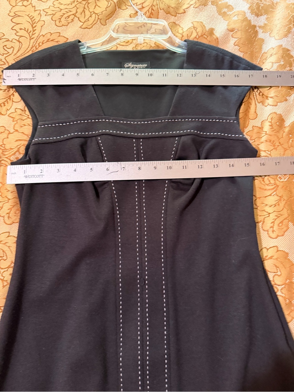 Signature by Sangia Black Cap-Sleeve Sheath Dress, Contrast White Stitching Sz 8 - Picture 11 of 12
